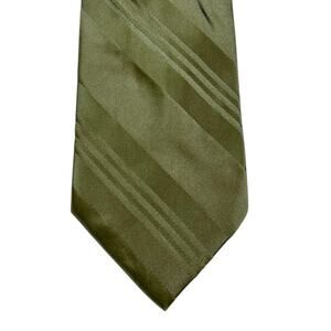 VTG Collections by Tango Olive Green Silk Neck Tie Diagonal Repp Stripe Y2K Mens